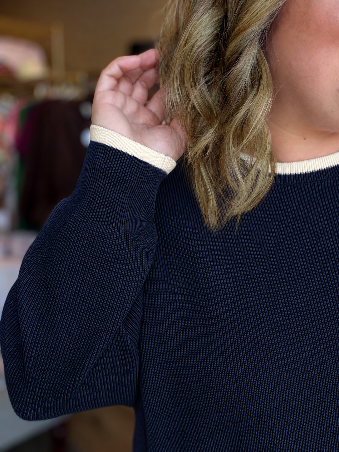 Midnight in Milan Curvy Navy Scalloped Sweater
