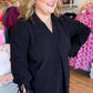 Noir Lines Curvy Black V-Neck Collar Top