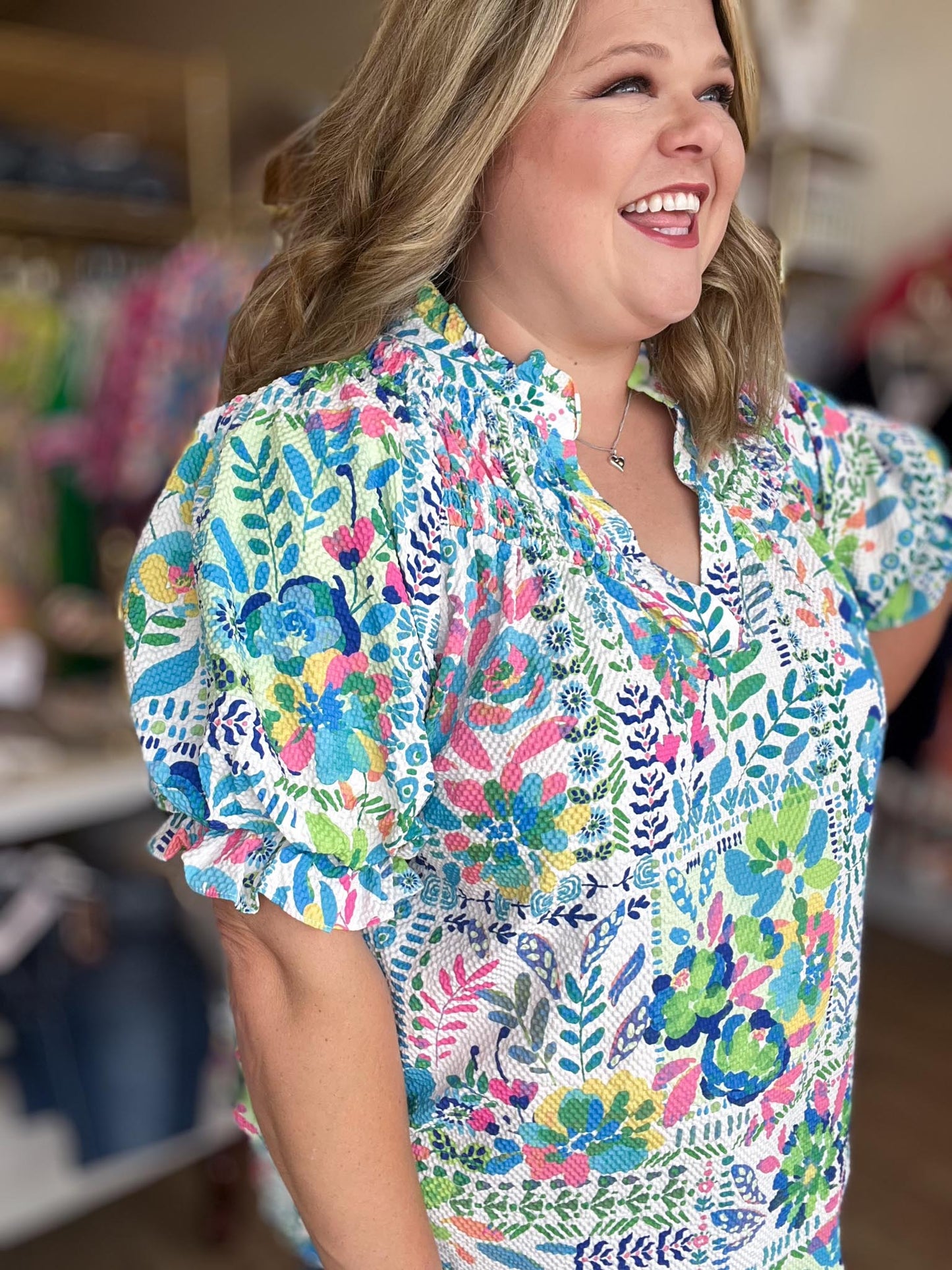 Ocean Air & Bright Flair Curvy Multicolor Texture Top