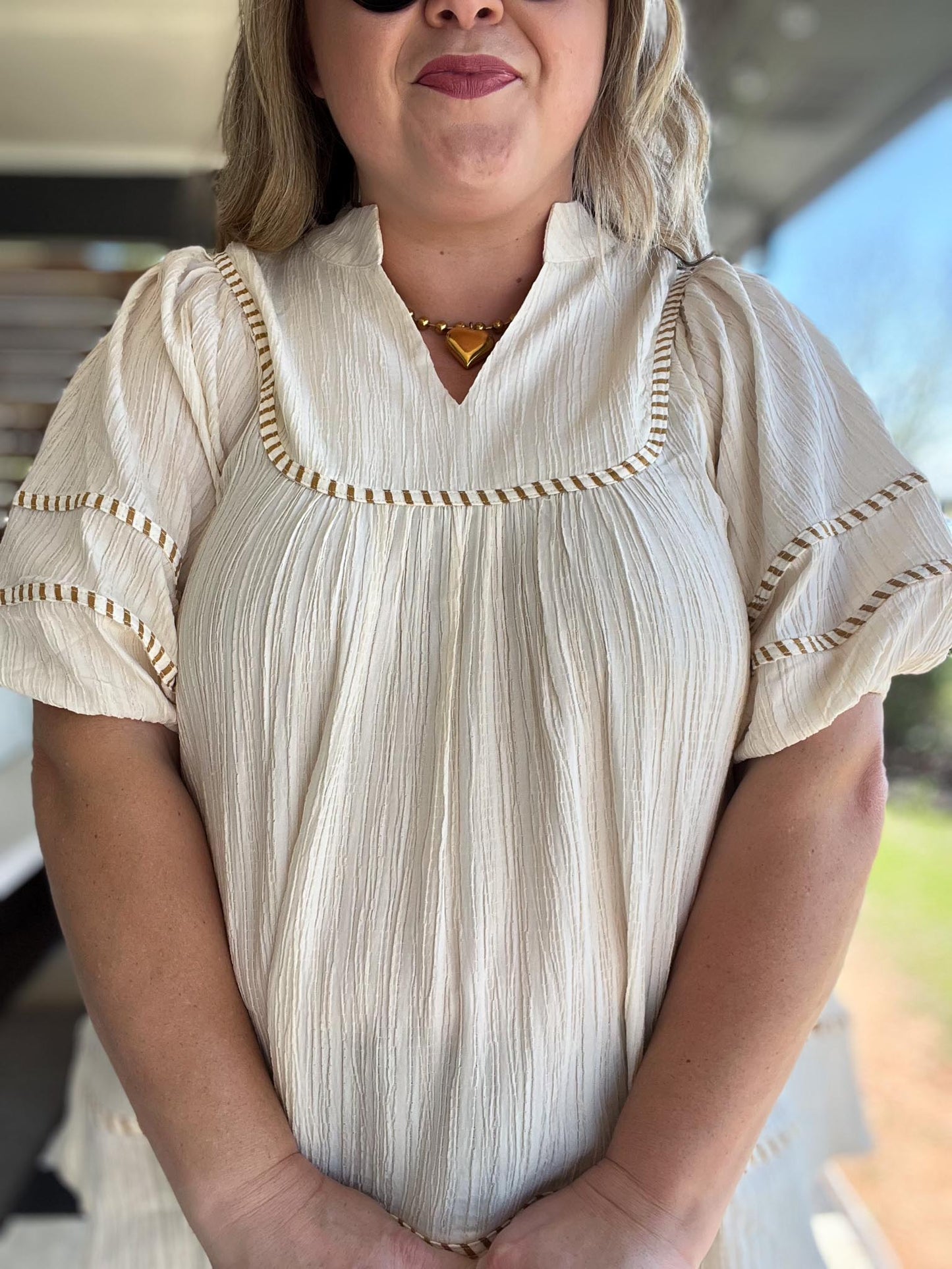 Oh my Stripes Curvy Ecru Textured Top