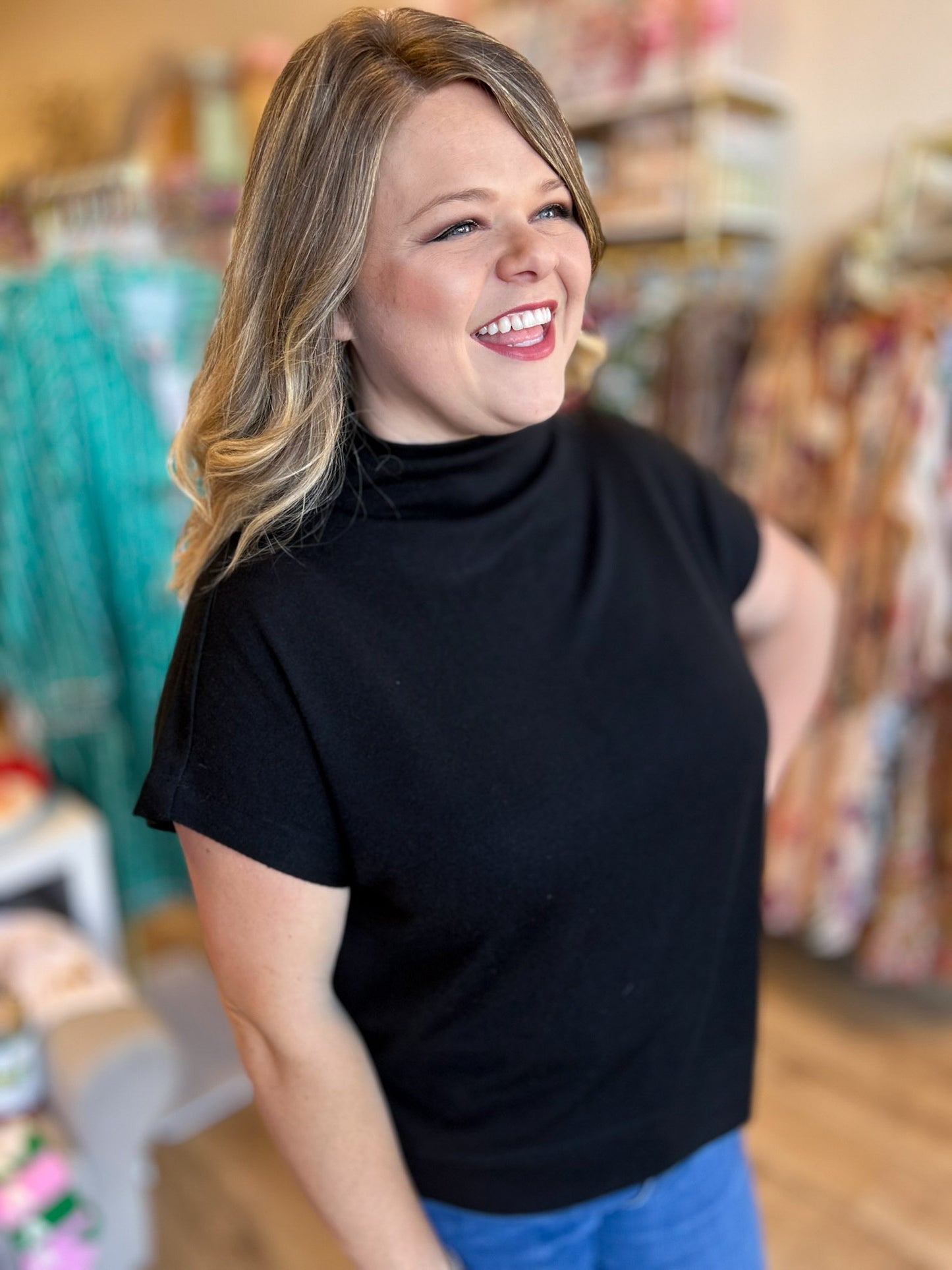 Old Money Vibes Curvy Black Mock Neck Knit Top