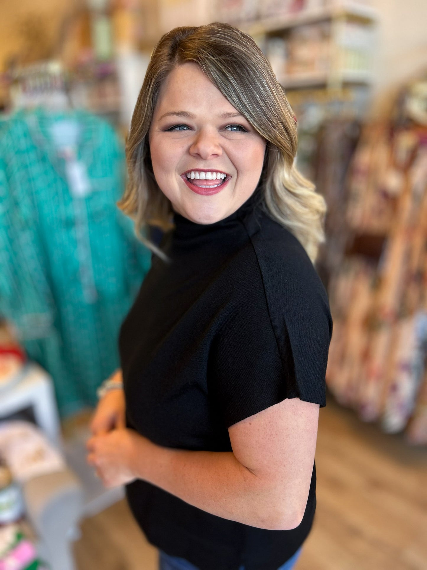 Old Money Vibes Curvy Black Mock Neck Knit Top