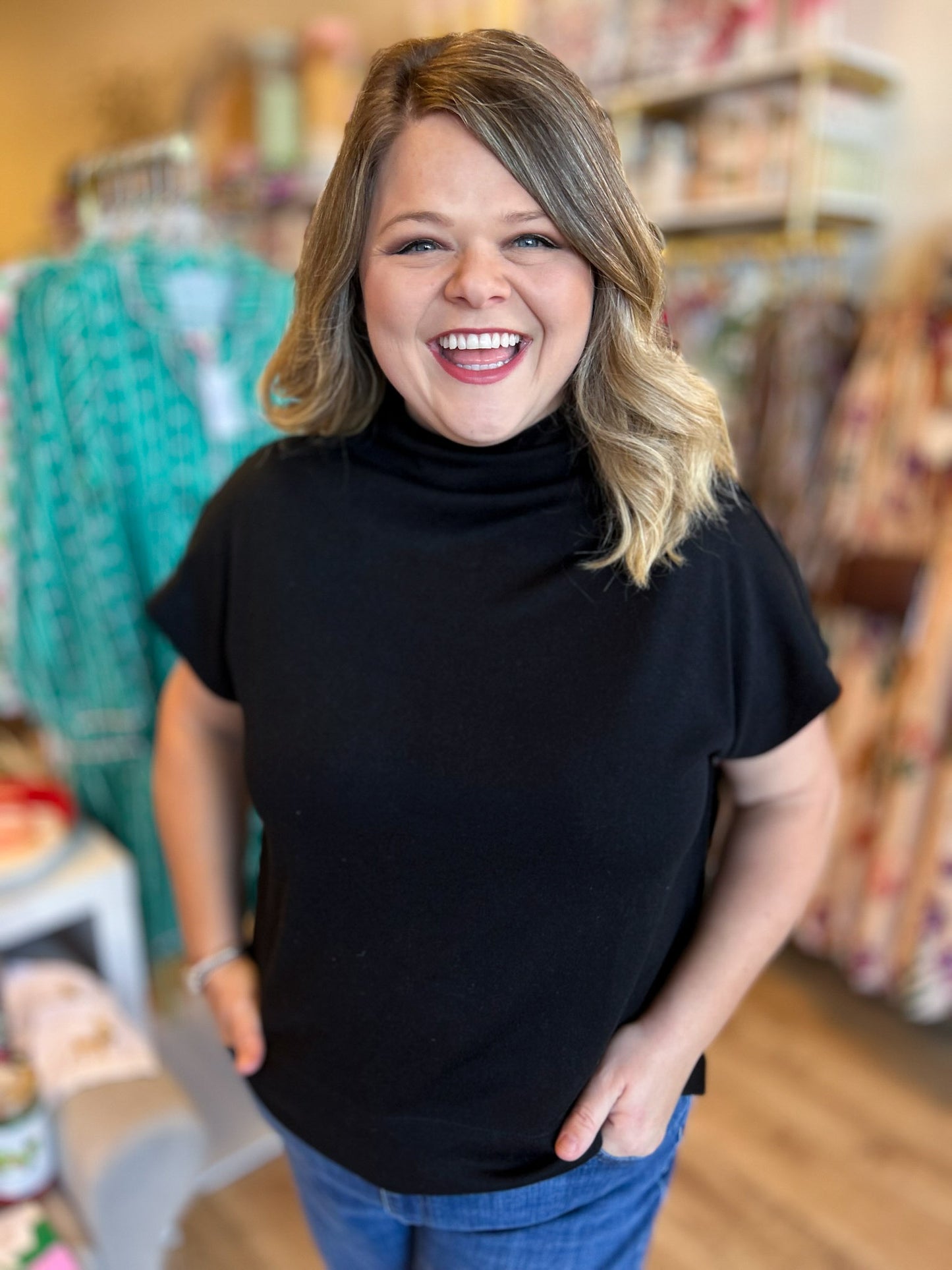 Old Money Vibes Curvy Black Mock Neck Knit Top