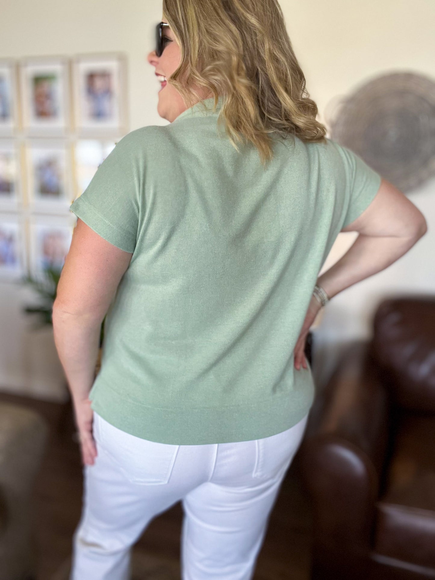 Old Money Vibes Curvy Mint Mock Neck Knit Top