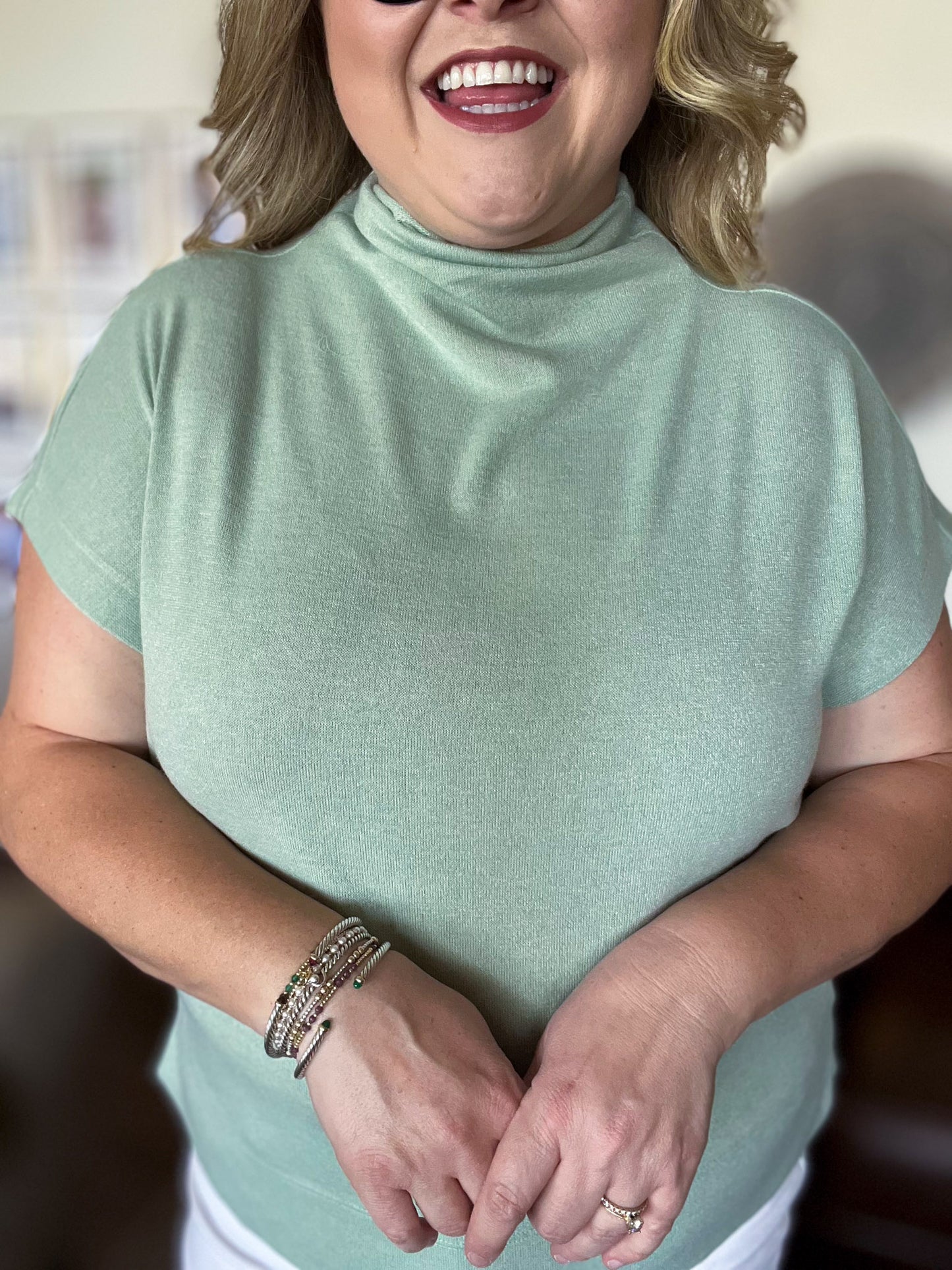 Old Money Vibes Curvy Mint Mock Neck Knit Top