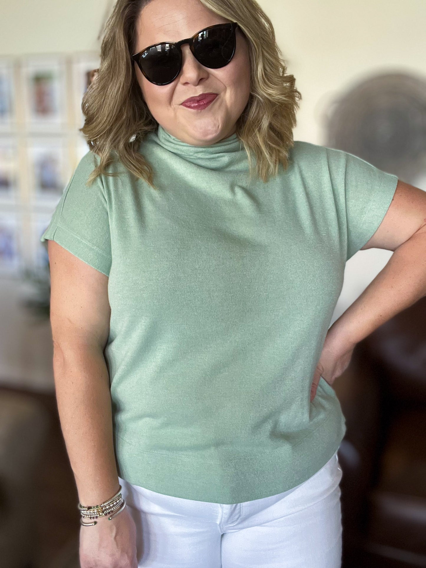 Old Money Vibes Curvy Mint Mock Neck Knit Top