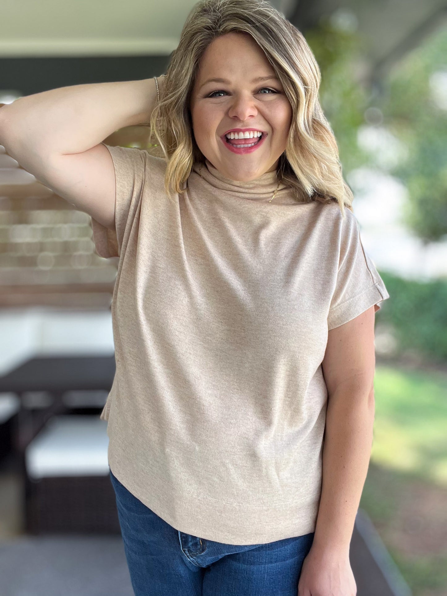 Old Money Vibes Curvy Oatmeal Mock Neck Knit Top