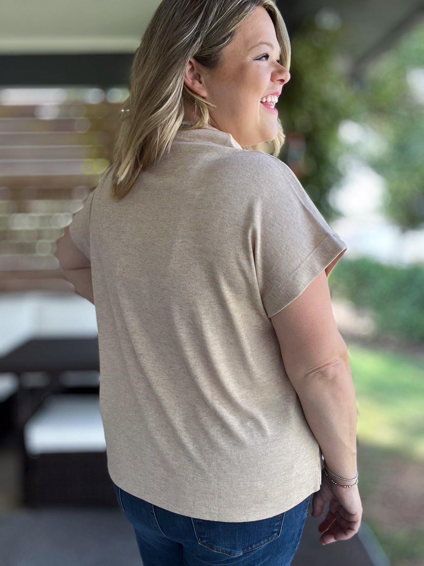 Old Money Vibes Curvy Oatmeal Mock Neck Knit Top
