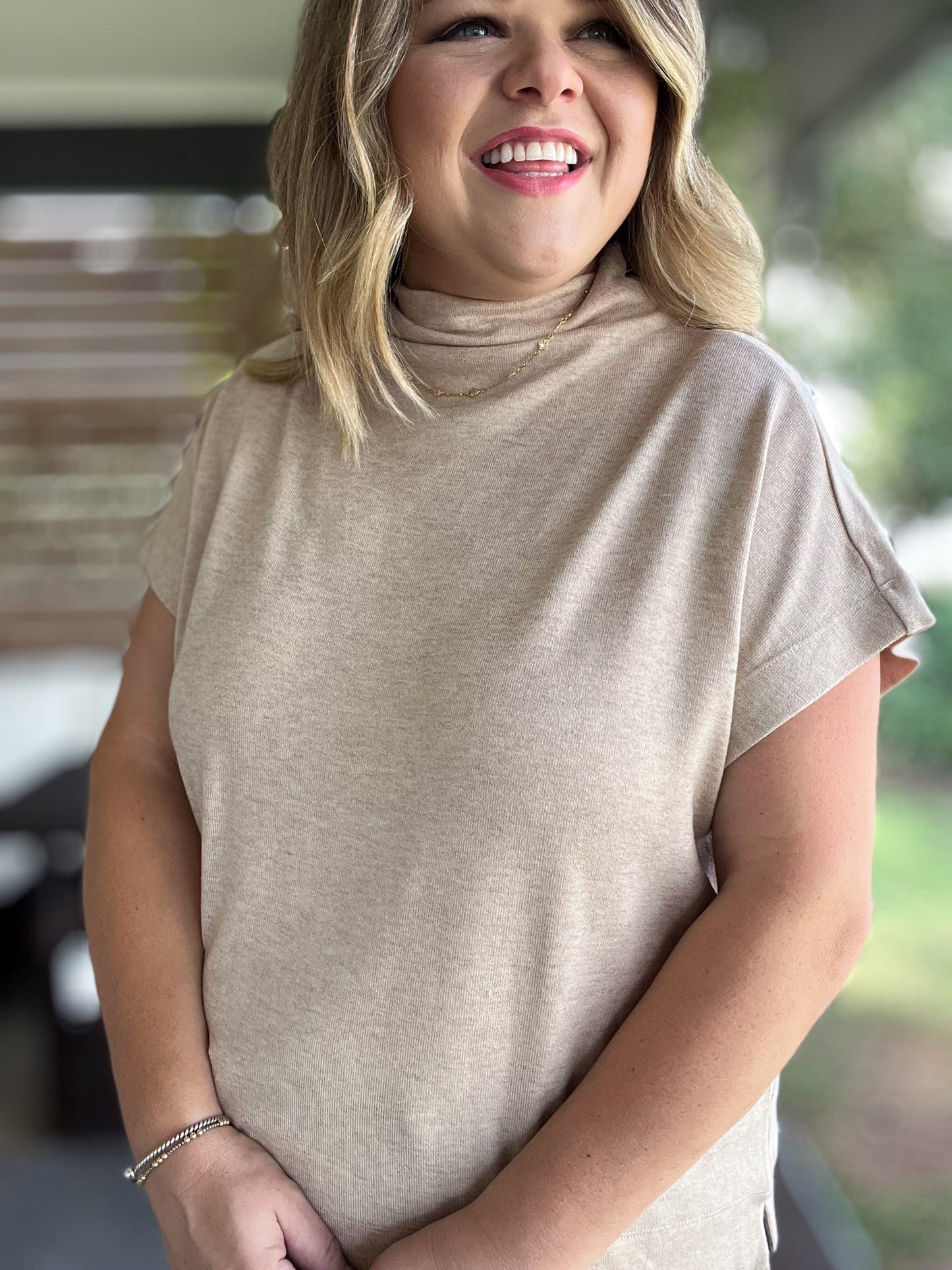 Old Money Vibes Curvy Oatmeal Mock Neck Knit Top