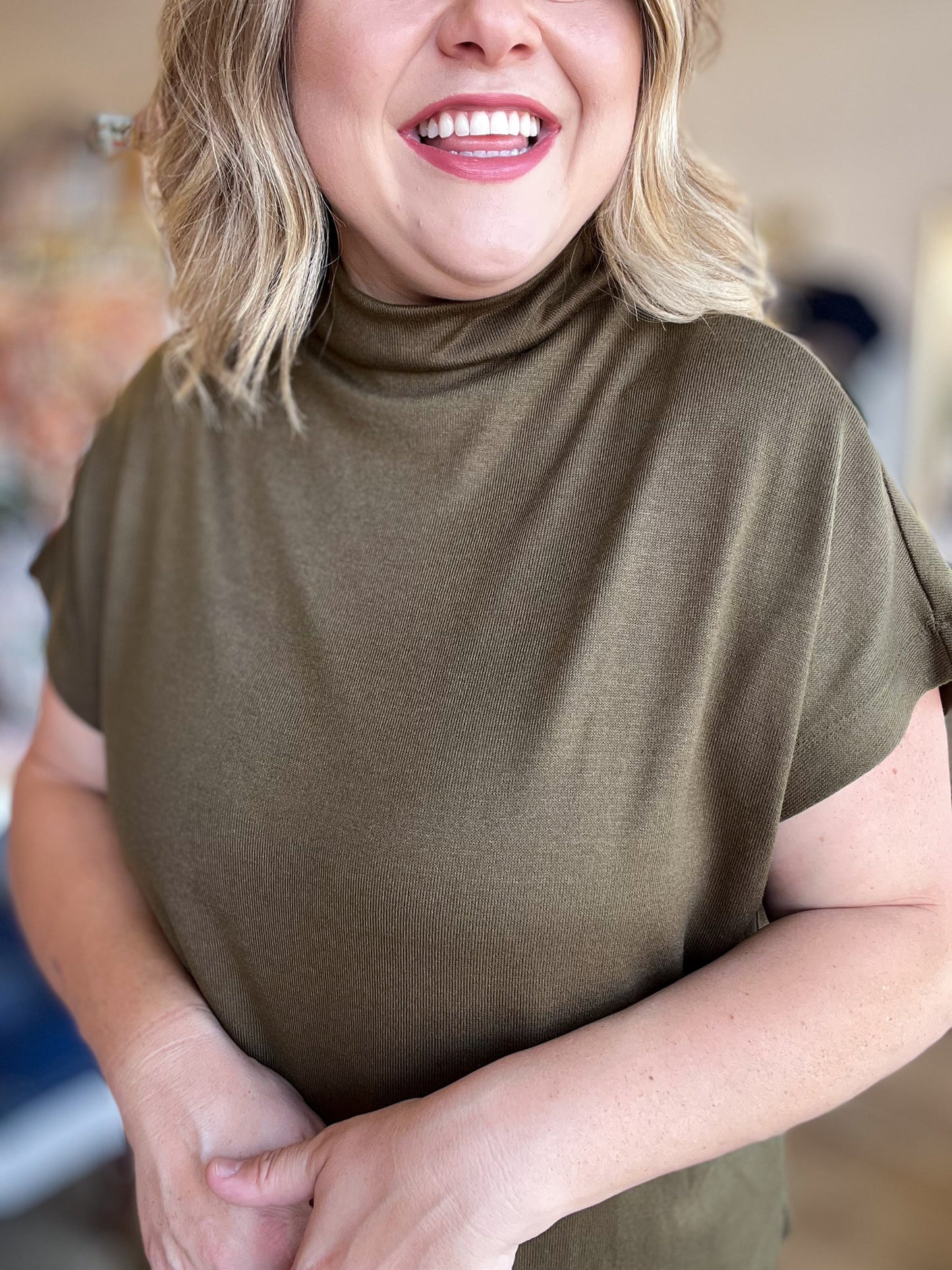 RESTOCKED! Old Money Vibes Curvy Olive Mock Neck Knit Top