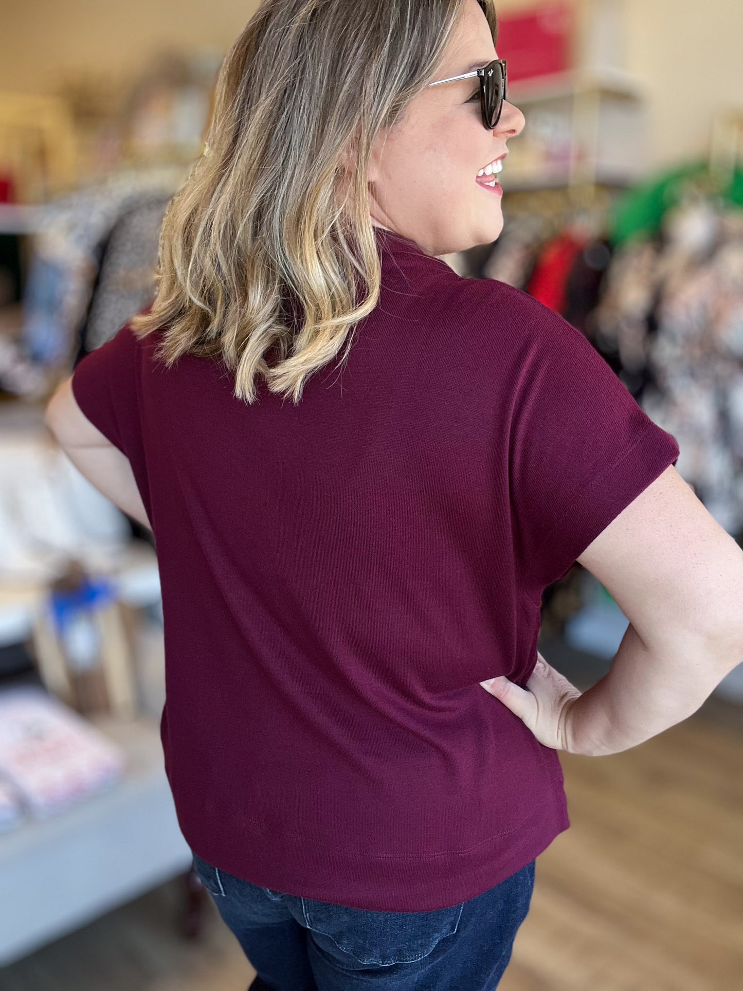 Old Money Vibes Curvy Ruby Mock Neck Knit Top