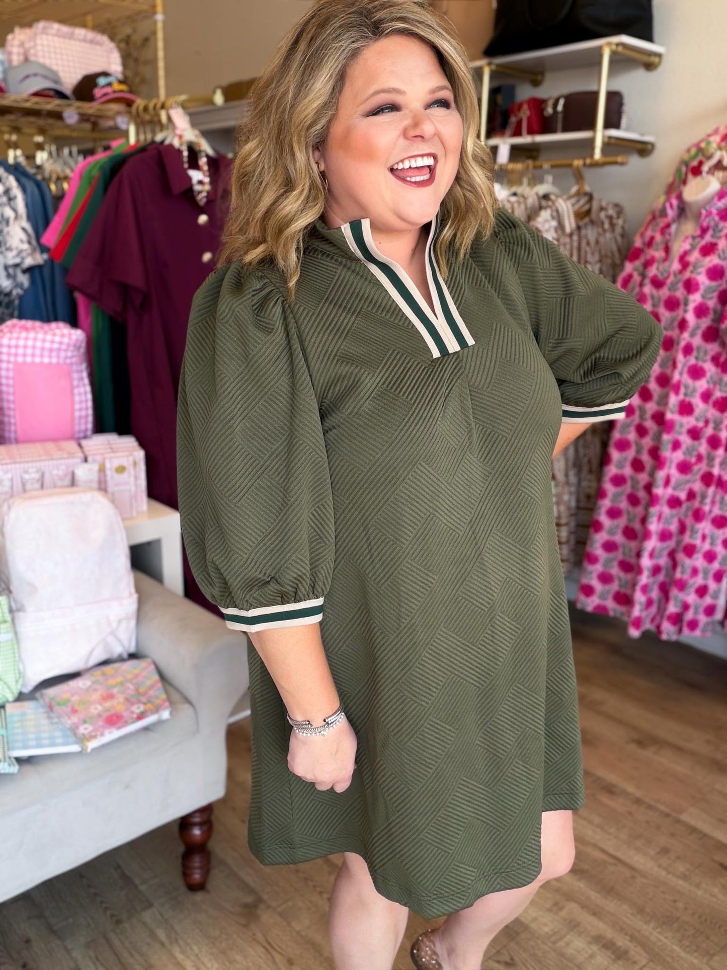 Olive You Always Curvy Contrast Trim Textured Dress