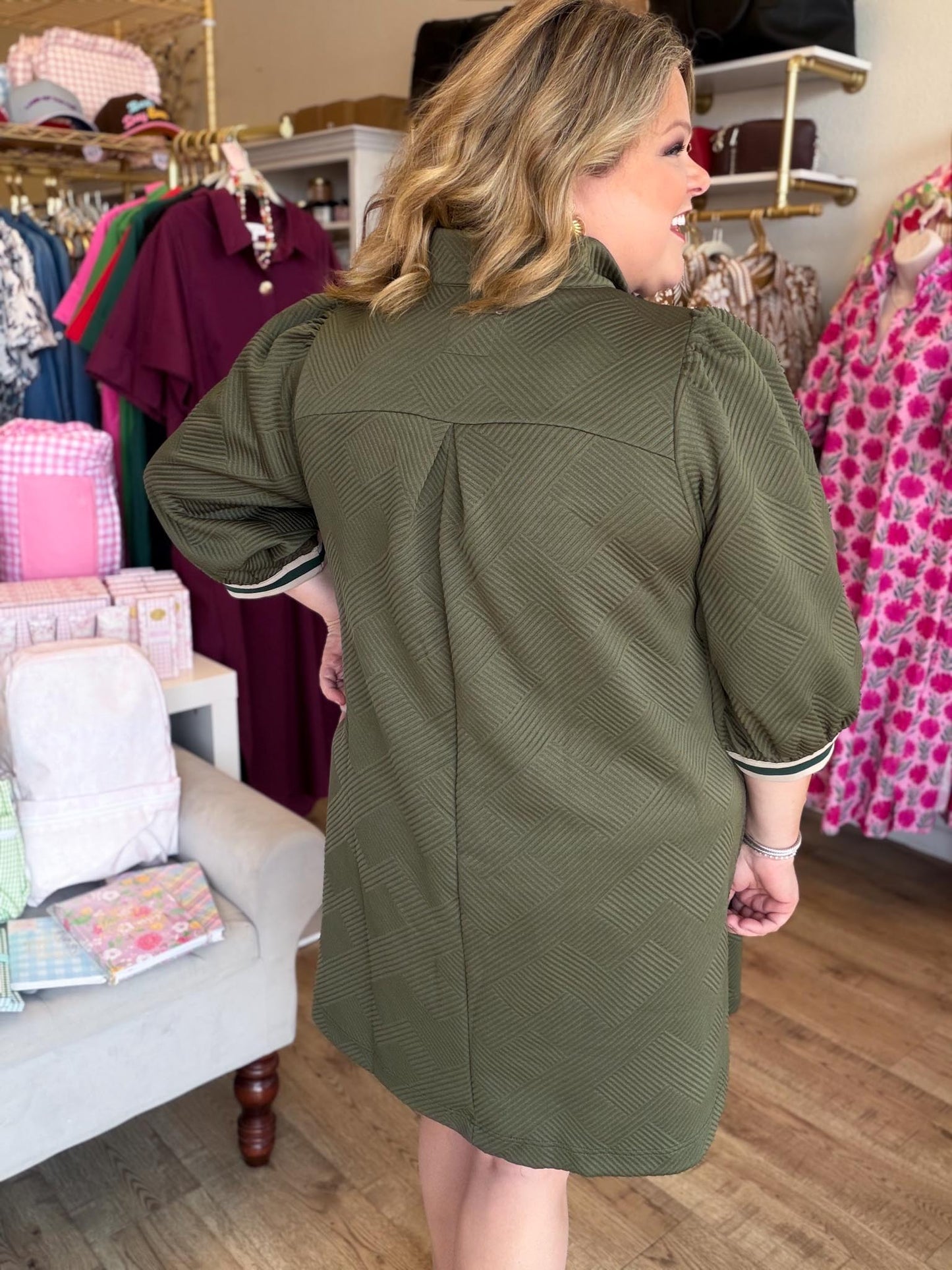 Olive You Always Curvy Contrast Trim Textured Dress