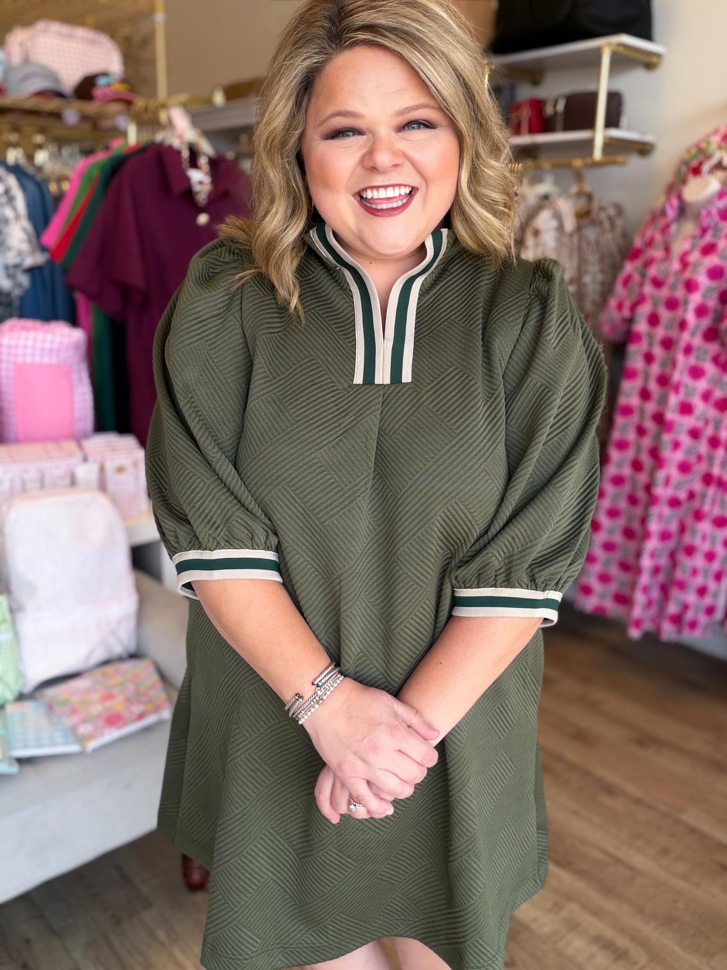 Olive You Always Curvy Contrast Trim Textured Dress