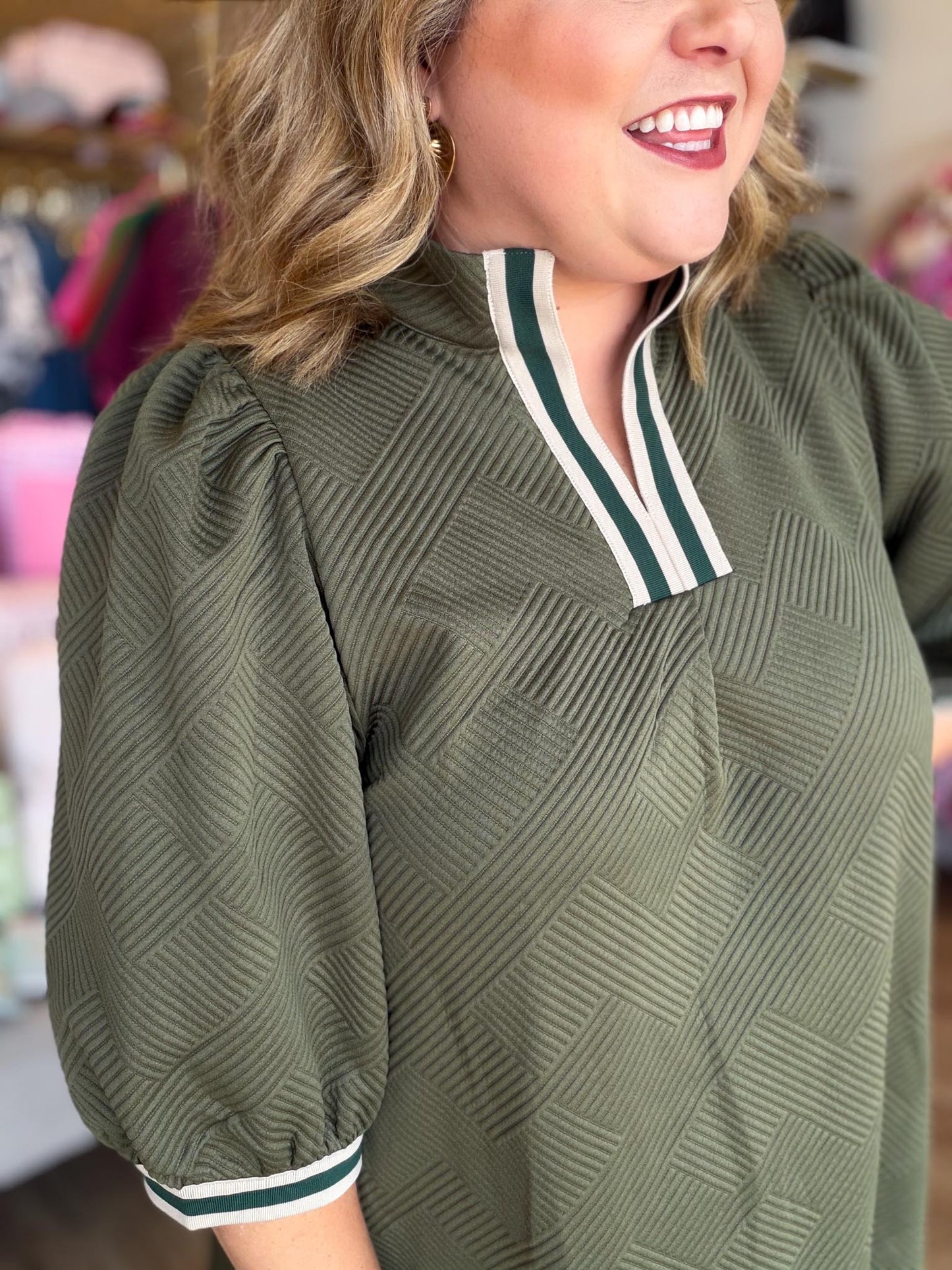 Olive You Always Curvy Contrast Trim Textured Dress