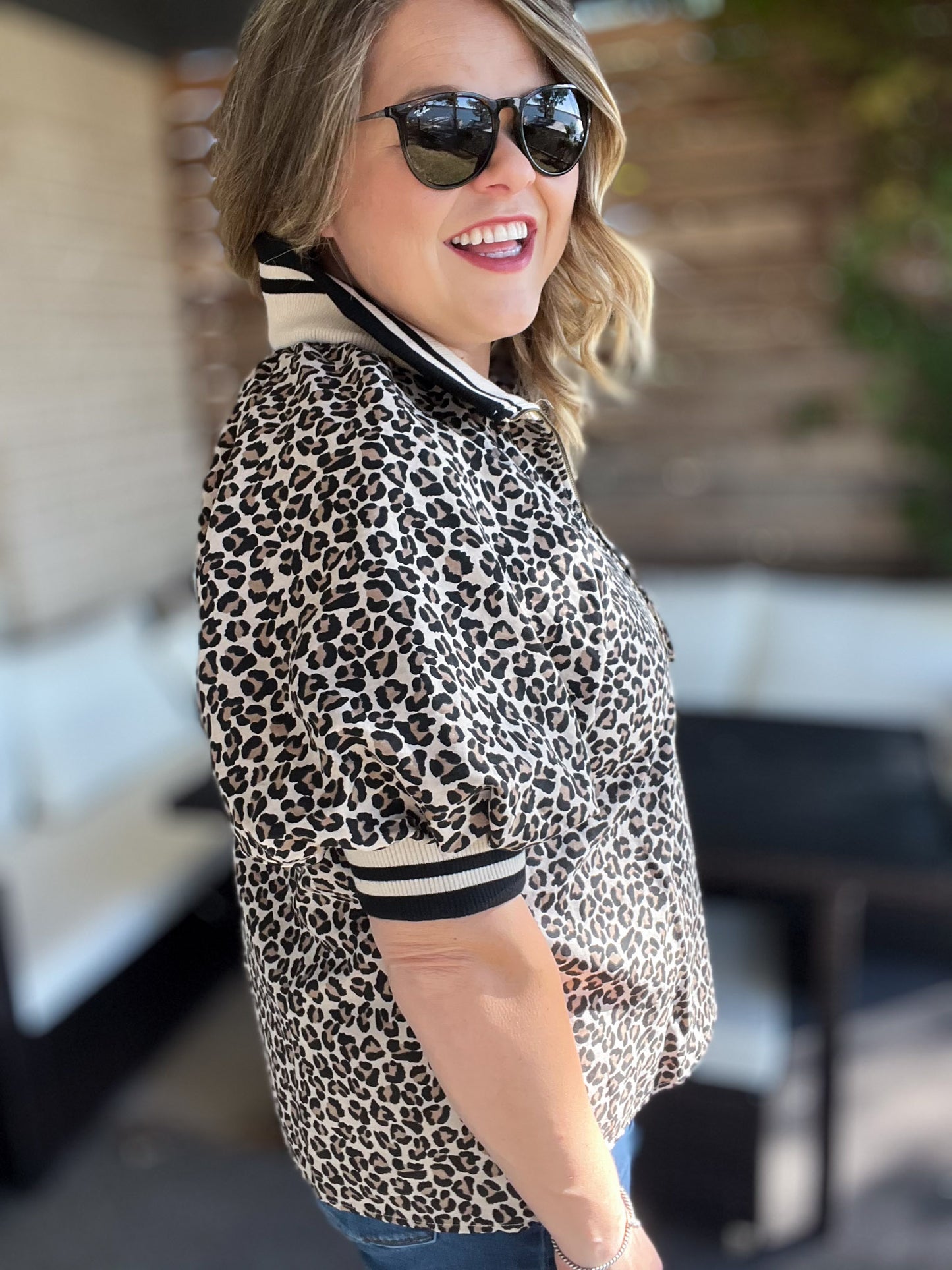 On the Prowl Cheetah Ribbed Collar Top
