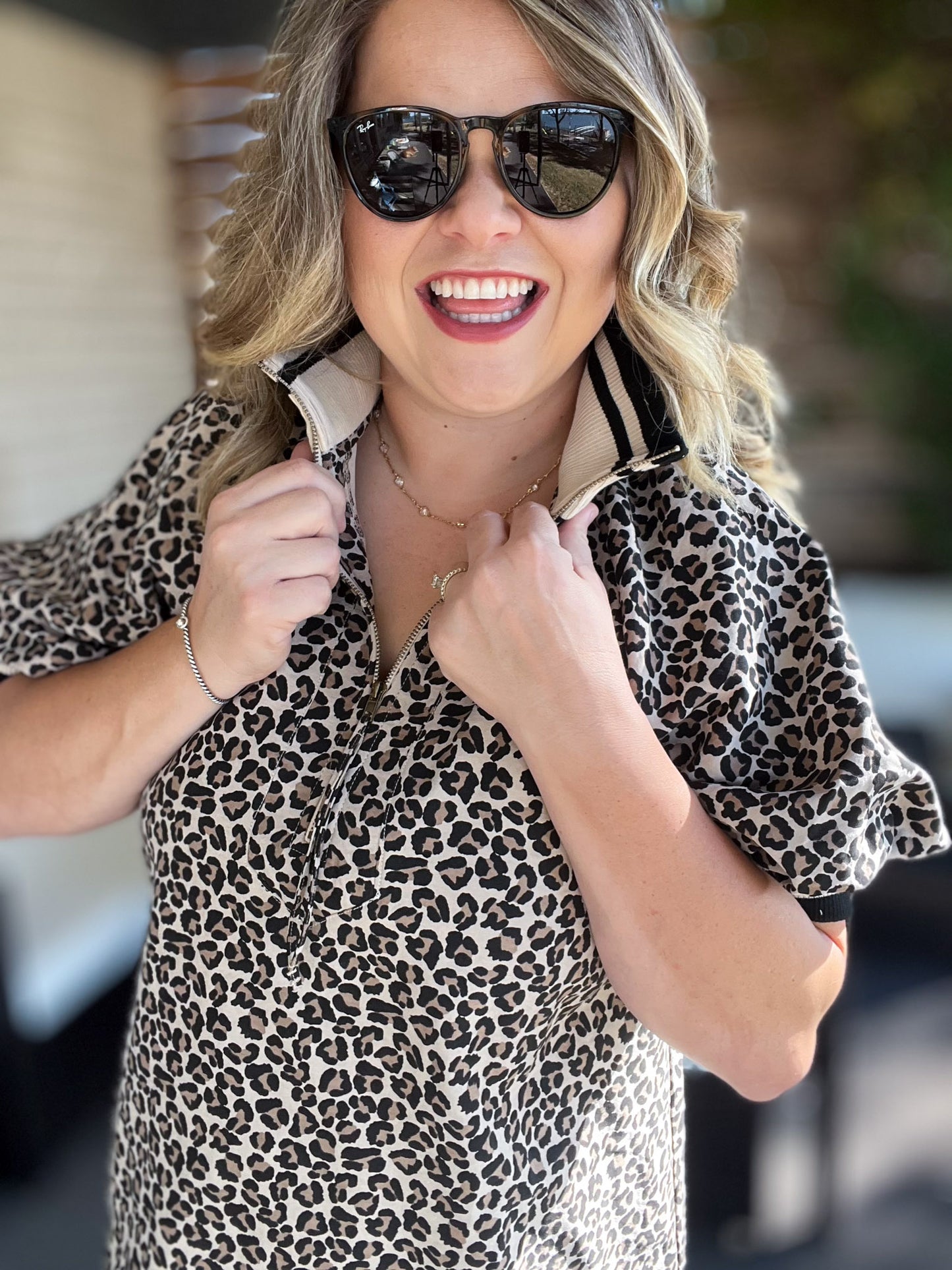 On the Prowl Cheetah Ribbed Collar Top