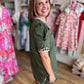On the Wild Side Curvy Olive Green Leopard Trim Dress