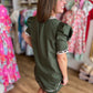 On the Wild Side Curvy Olive Green Leopard Trim Dress