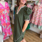 On the Wild Side Curvy Olive Green Leopard Trim Dress