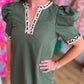On the Wild Side Curvy Olive Green Leopard Trim Dress