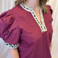 Out of Your League Curvy Maroon Top with Cheetah Trim