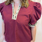 Out of Your League Curvy Maroon Top with Cheetah Trim