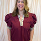 Out of Your League Curvy Maroon Top with Cheetah Trim