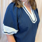 Out of the Park Curvy Navy Top with White Trim