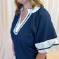 Out of the Park Curvy Navy Top with White Trim