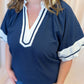 Out of the Park Curvy Navy Top with White Trim