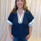 Out of the Park Curvy Navy Top with White Trim