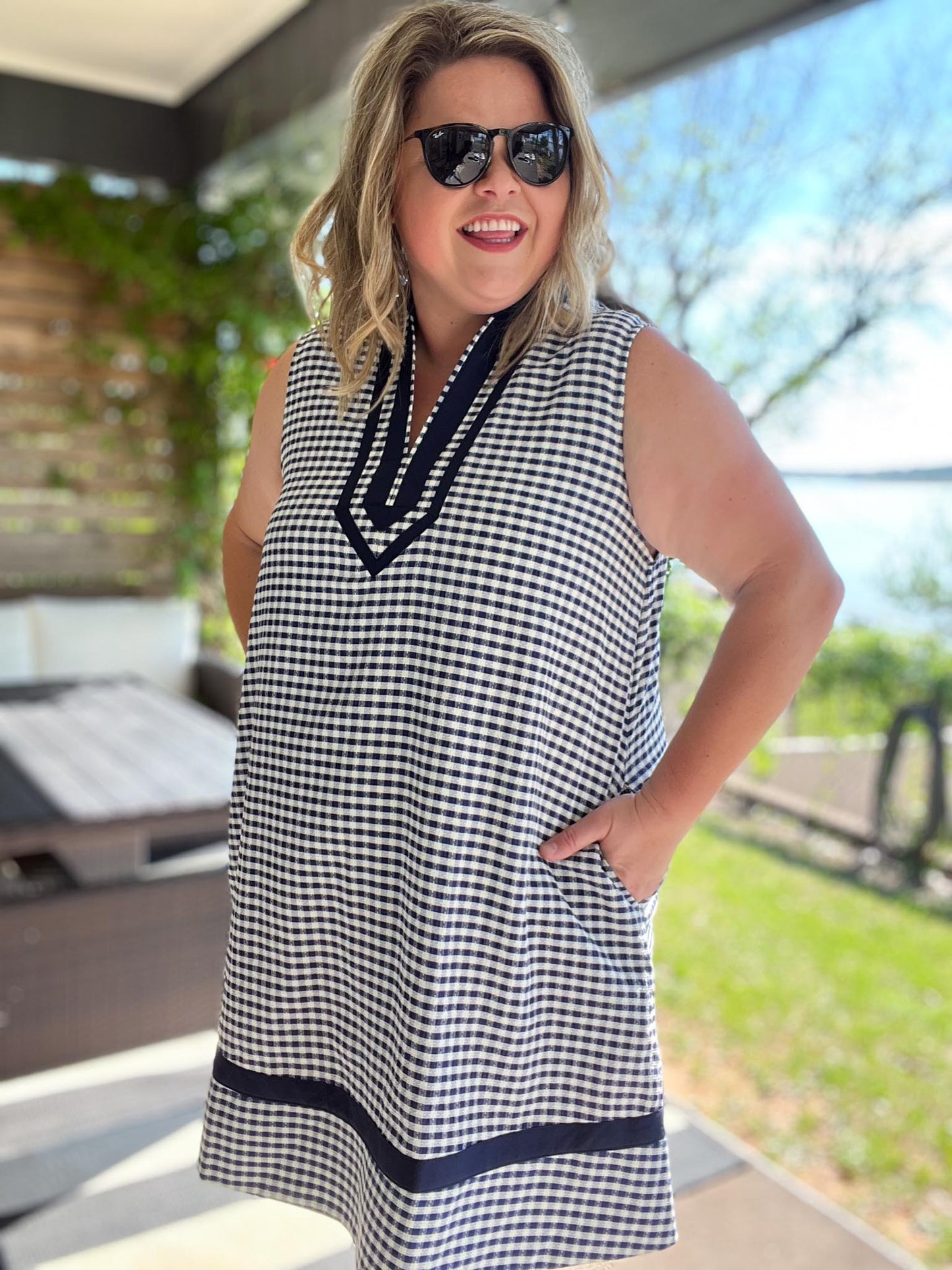 Oxford Check Curvy Navy Gingham Dress