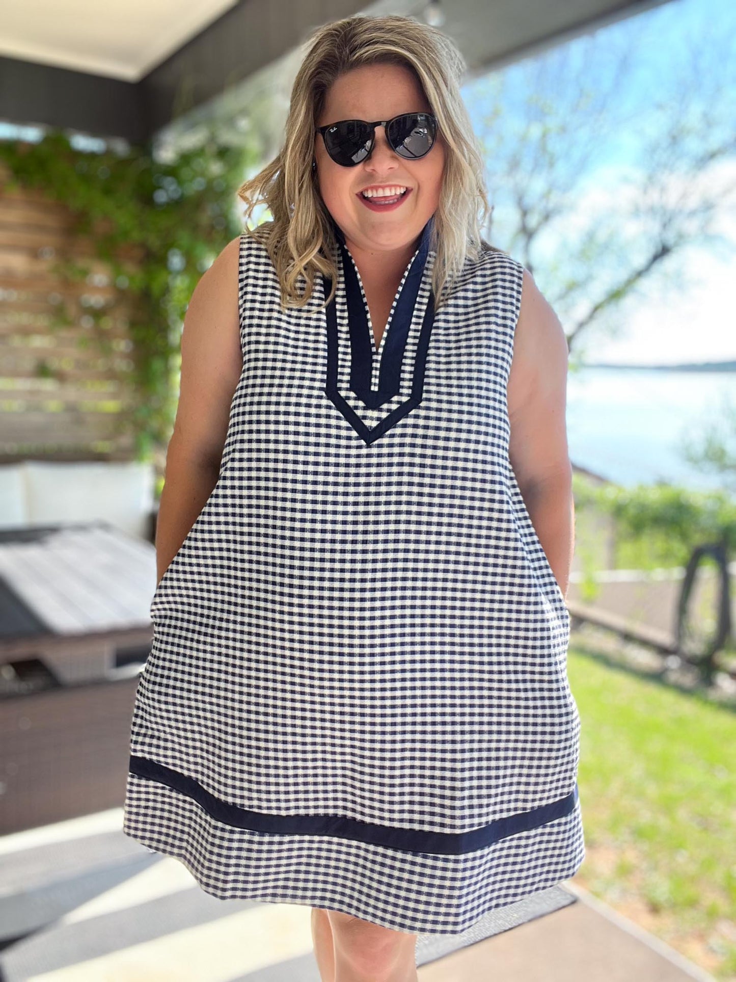 Oxford Check Curvy Navy Gingham Dress