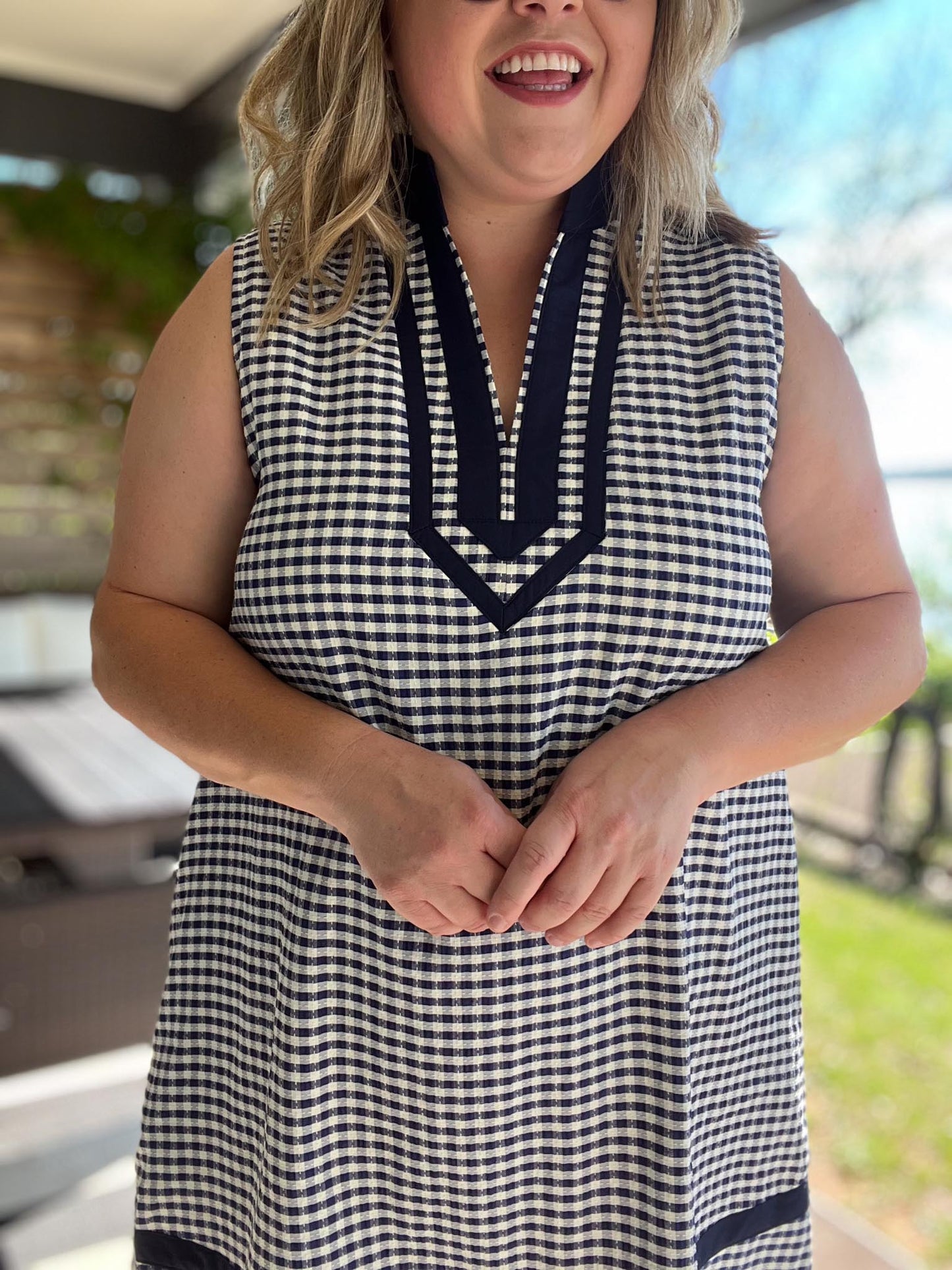Oxford Check Curvy Navy Gingham Dress