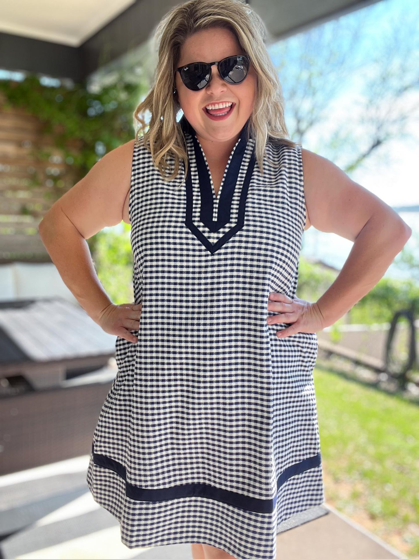 Oxford Check Curvy Navy Gingham Dress