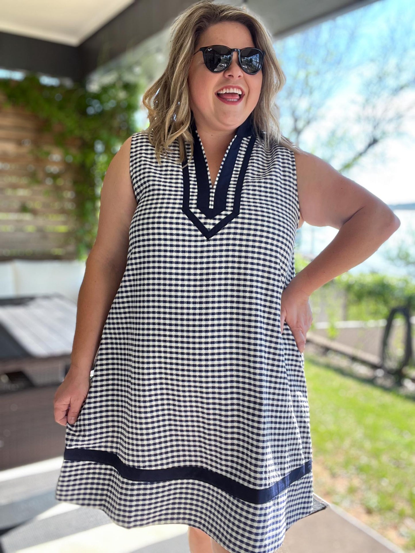 Oxford Check Curvy Navy Gingham Dress