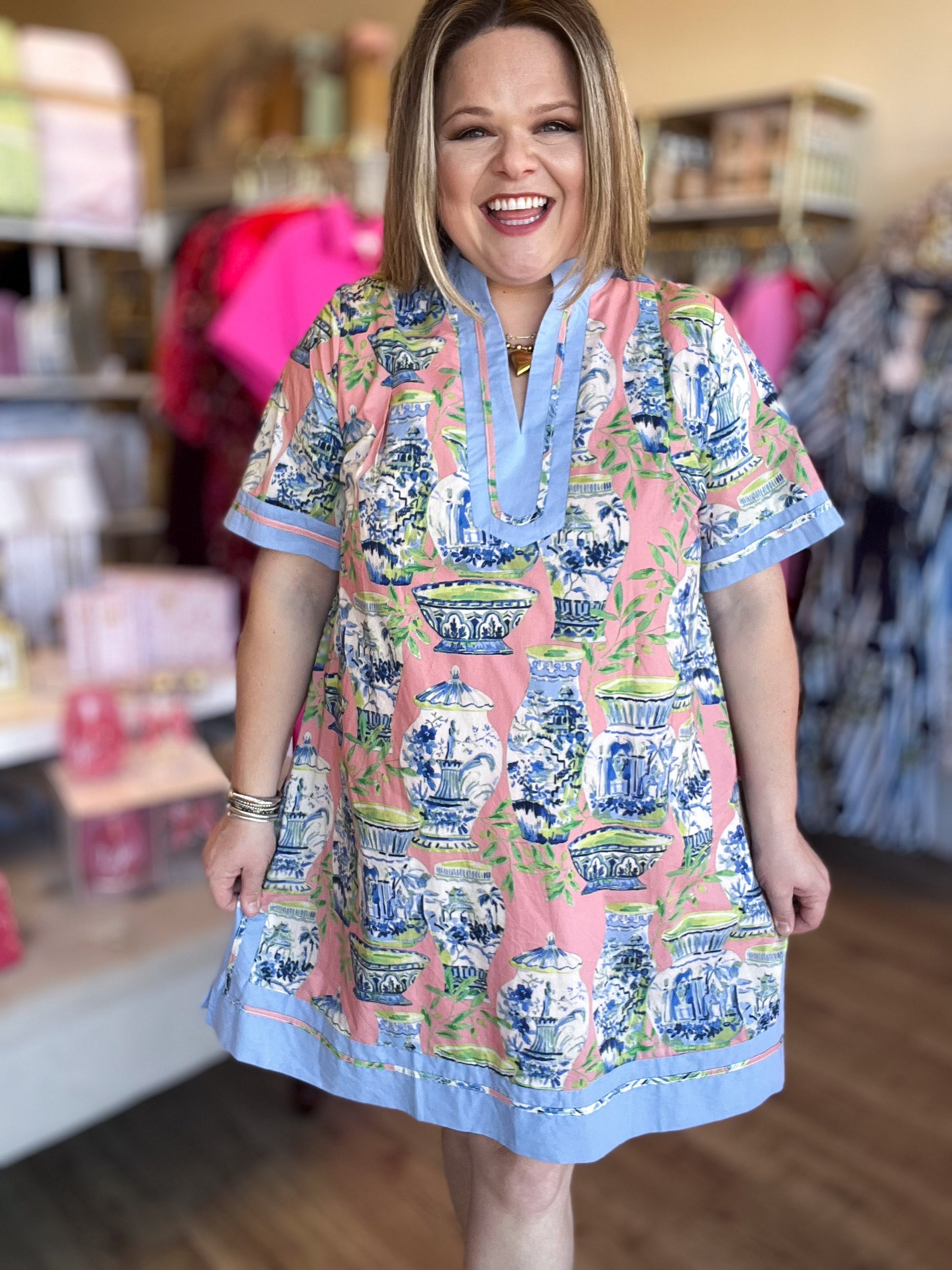 RESTOCKED! Painted Porcelain Curvy Chinoiserie Dress 2X