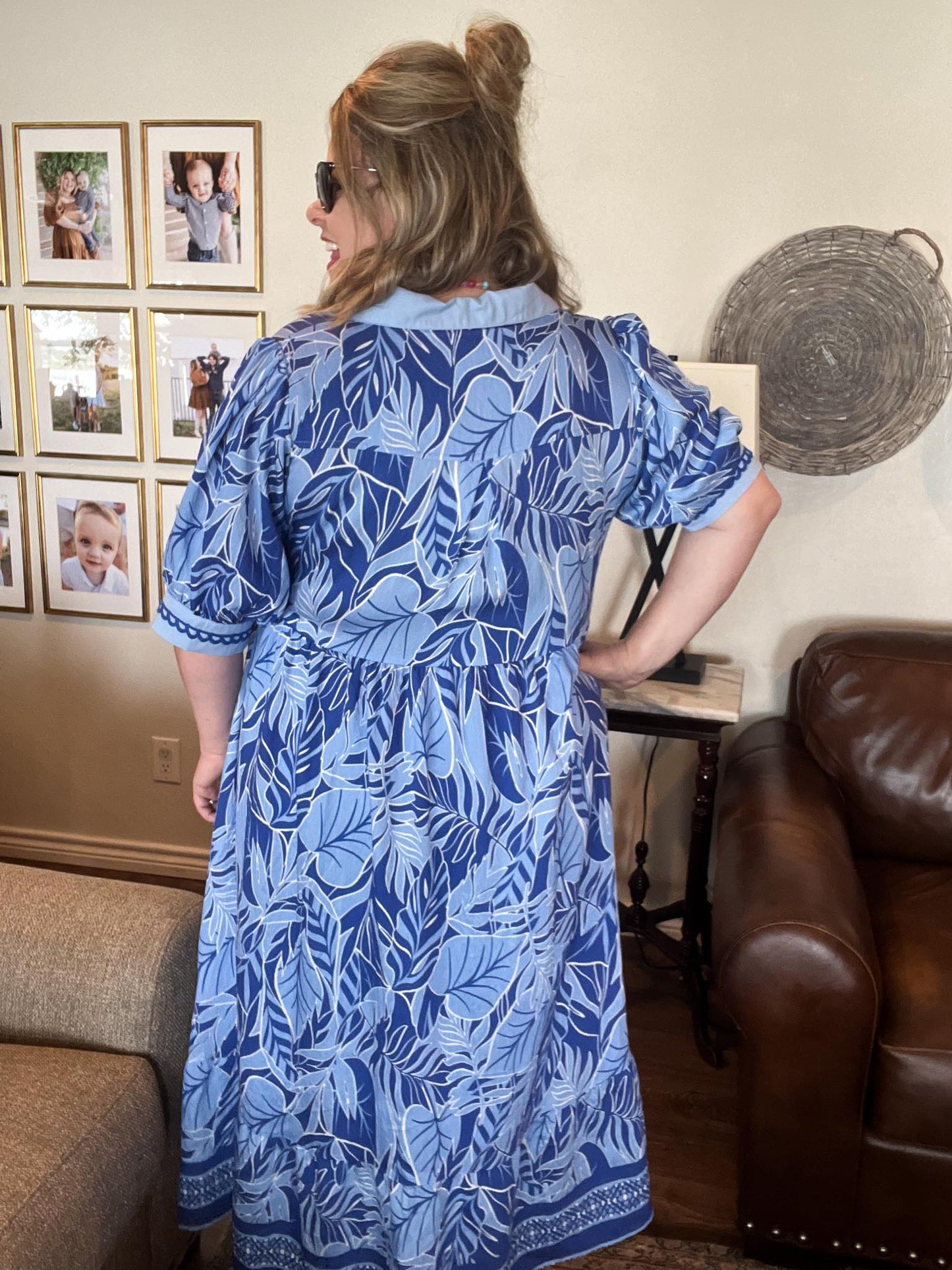 Palm Breeze Curvy Blue Midi Dress