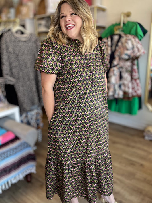 Panache Black Floral Midi Dress