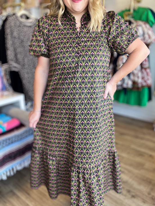 Panache Black Floral Midi Dress