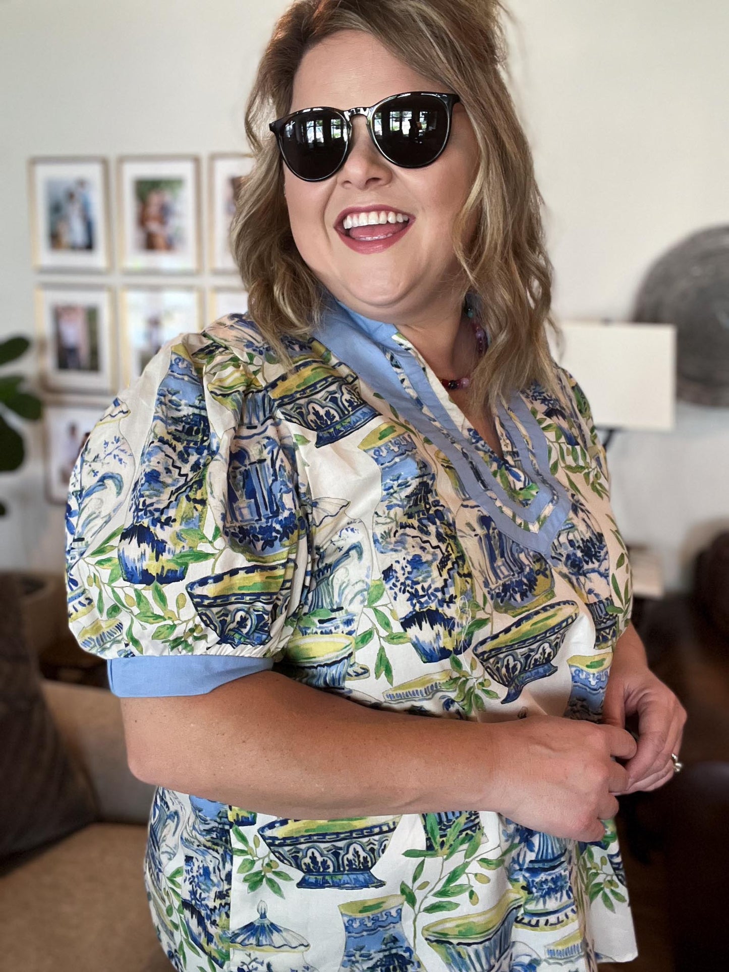 Paradise Preppy Curvy Cream Chinoiserie Top