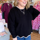 Paris After Dark Curvy Black Long Sleeve Scalloped Top