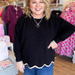 Paris After Dark Curvy Black Long Sleeve Scalloped Top