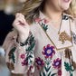 Pasture Flowers Curvy Tan Floral Textured Top