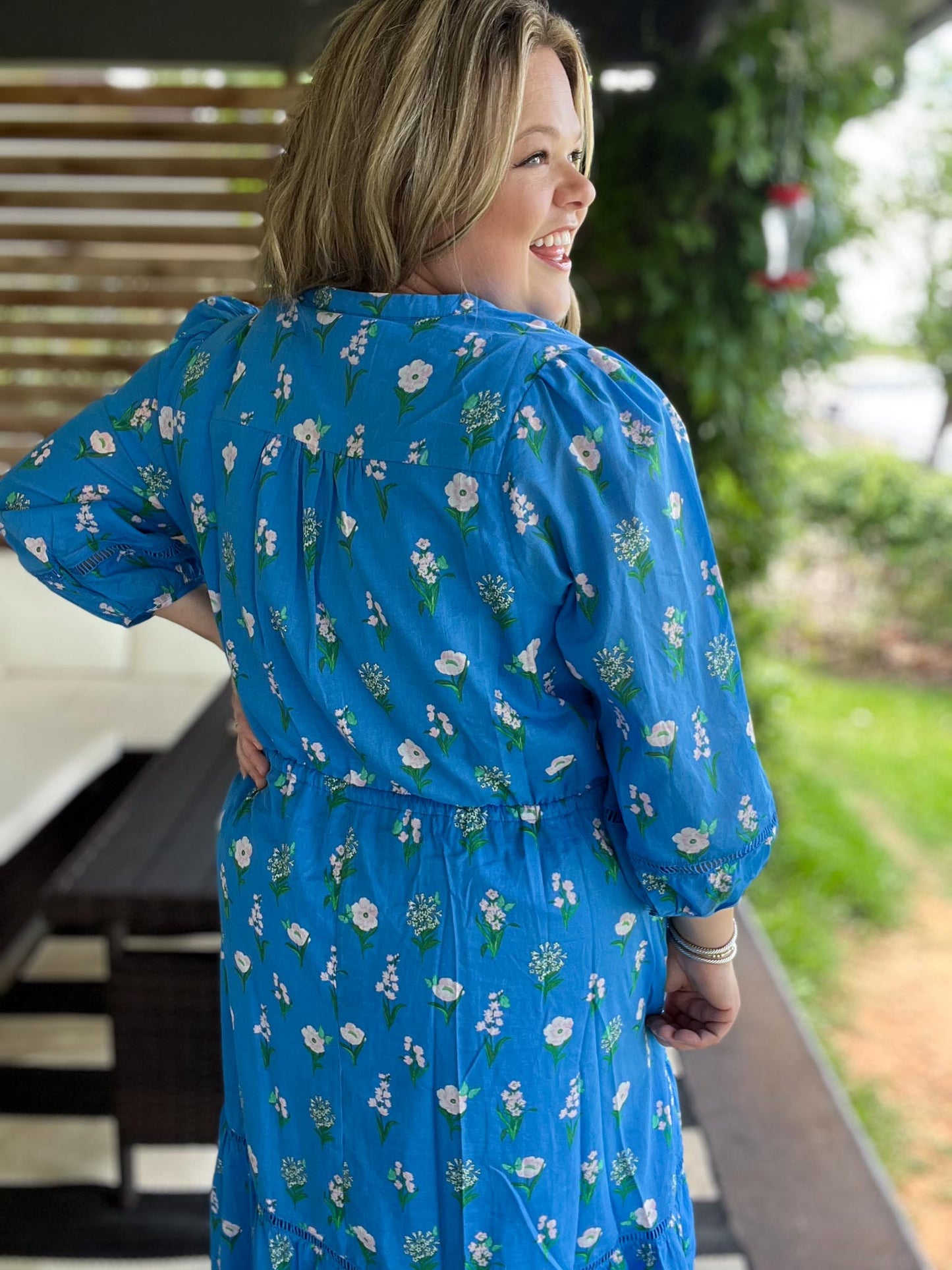 Petal Pop Plus-Size Floral Drawstring Midi Dress