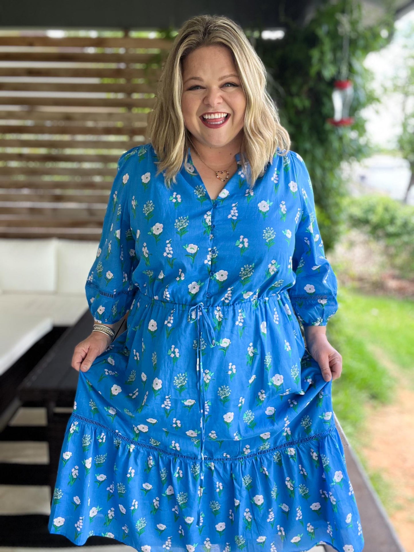 Petal Pop Plus-Size Floral Drawstring Midi Dress
