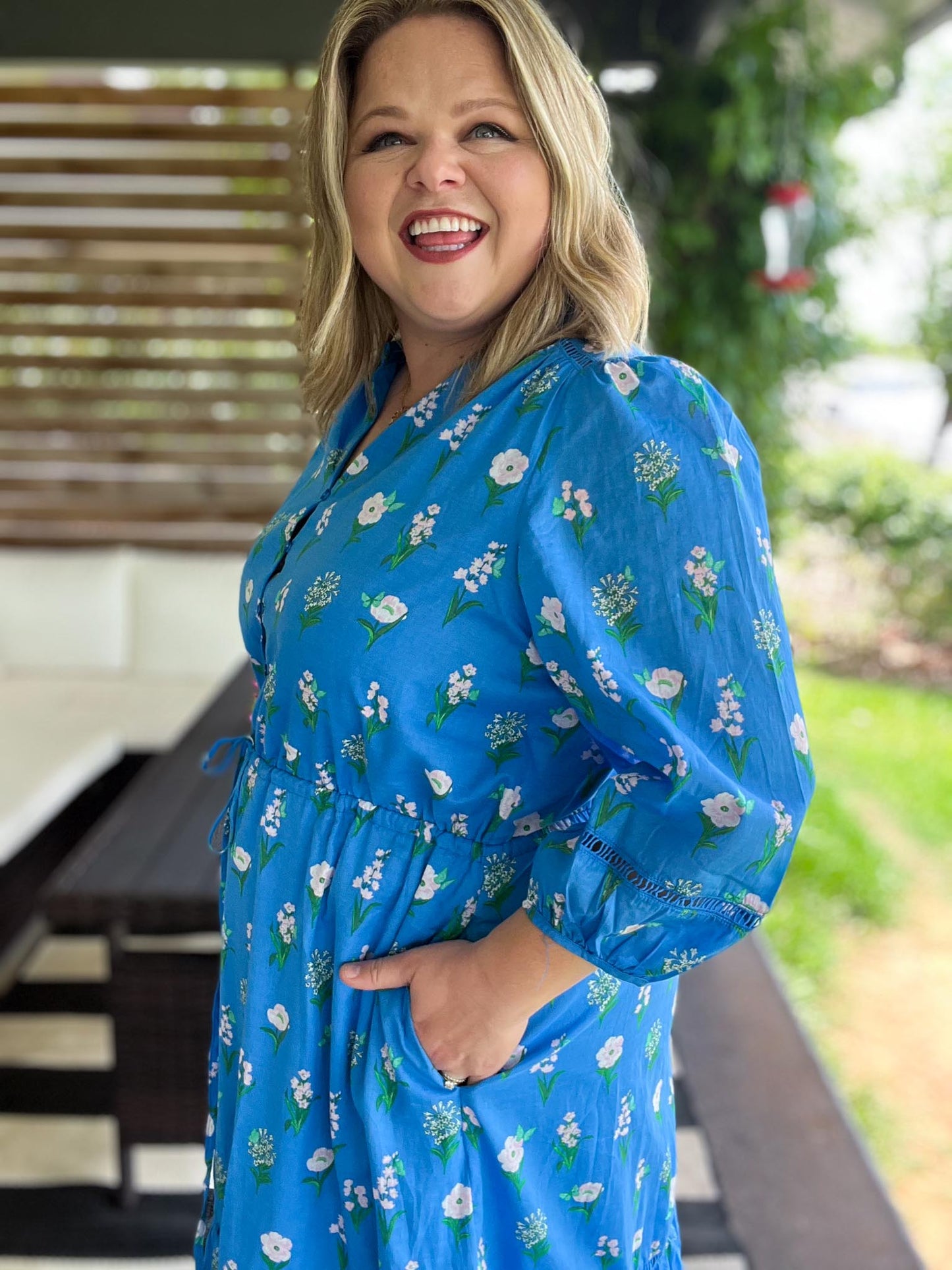 Petal Pop Plus-Size Floral Drawstring Midi Dress