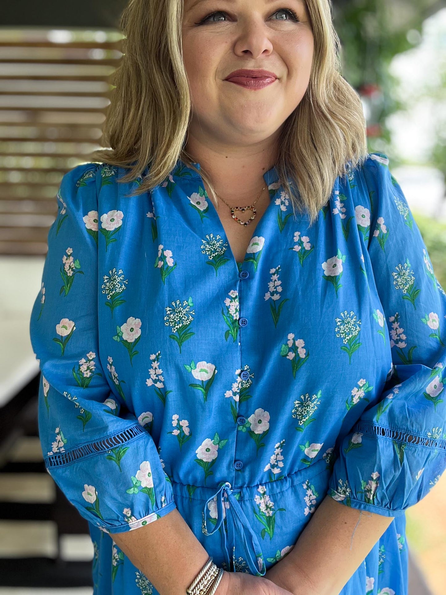 Petal Pop Plus-Size Floral Drawstring Midi Dress