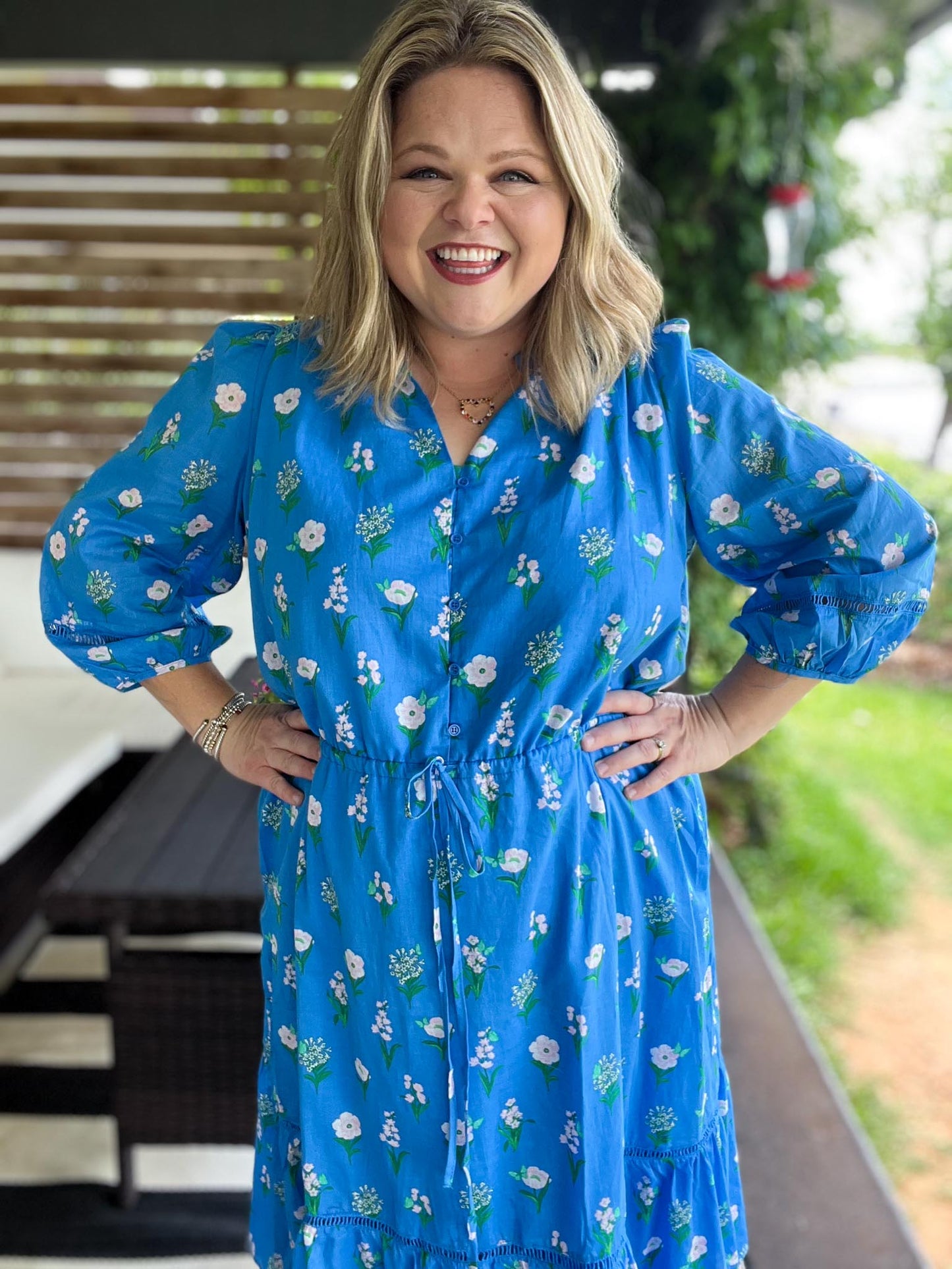 Petal Pop Plus-Size Floral Drawstring Midi Dress